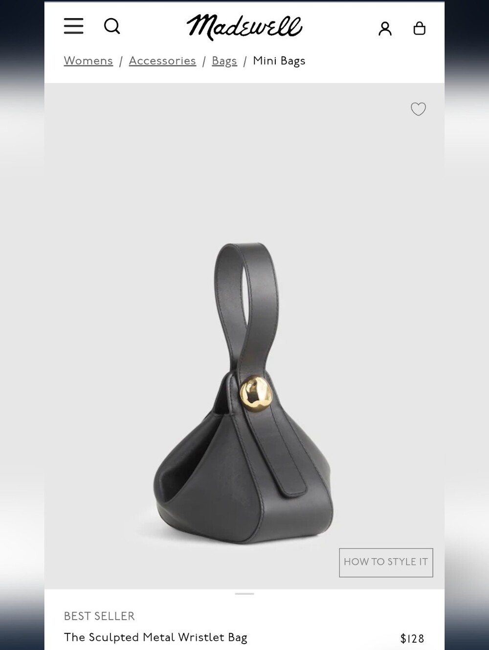 Madewell Black Sculpted Wristlet with Gold Accent
